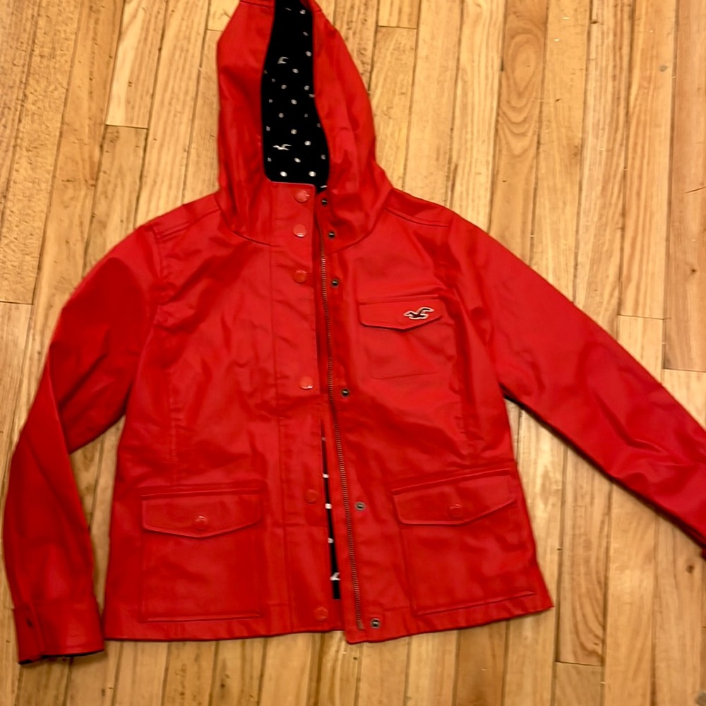 Youth Girls Red Hollister Rain Jacket size Medium New Condition